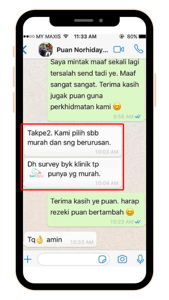 Maklum balas pelanggan Tomel Baby — mudah berurusan dan harga berpatutan
